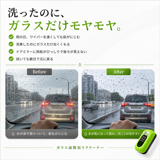 洗ったのにガラスだけモヤモヤ 使用前後の比較