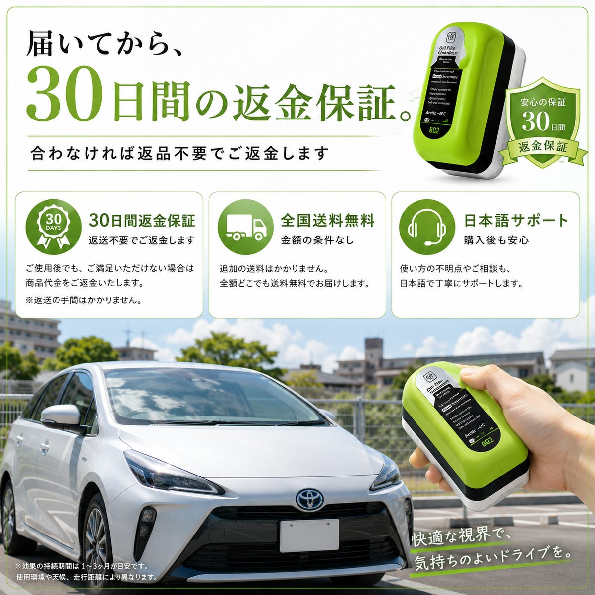 30日間返金保証・全国送料無料・日本語サポート